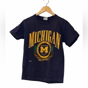 Vintage nutmeg Michigan Wolverines Kids T-Shirt navy blue single stitch sz MED